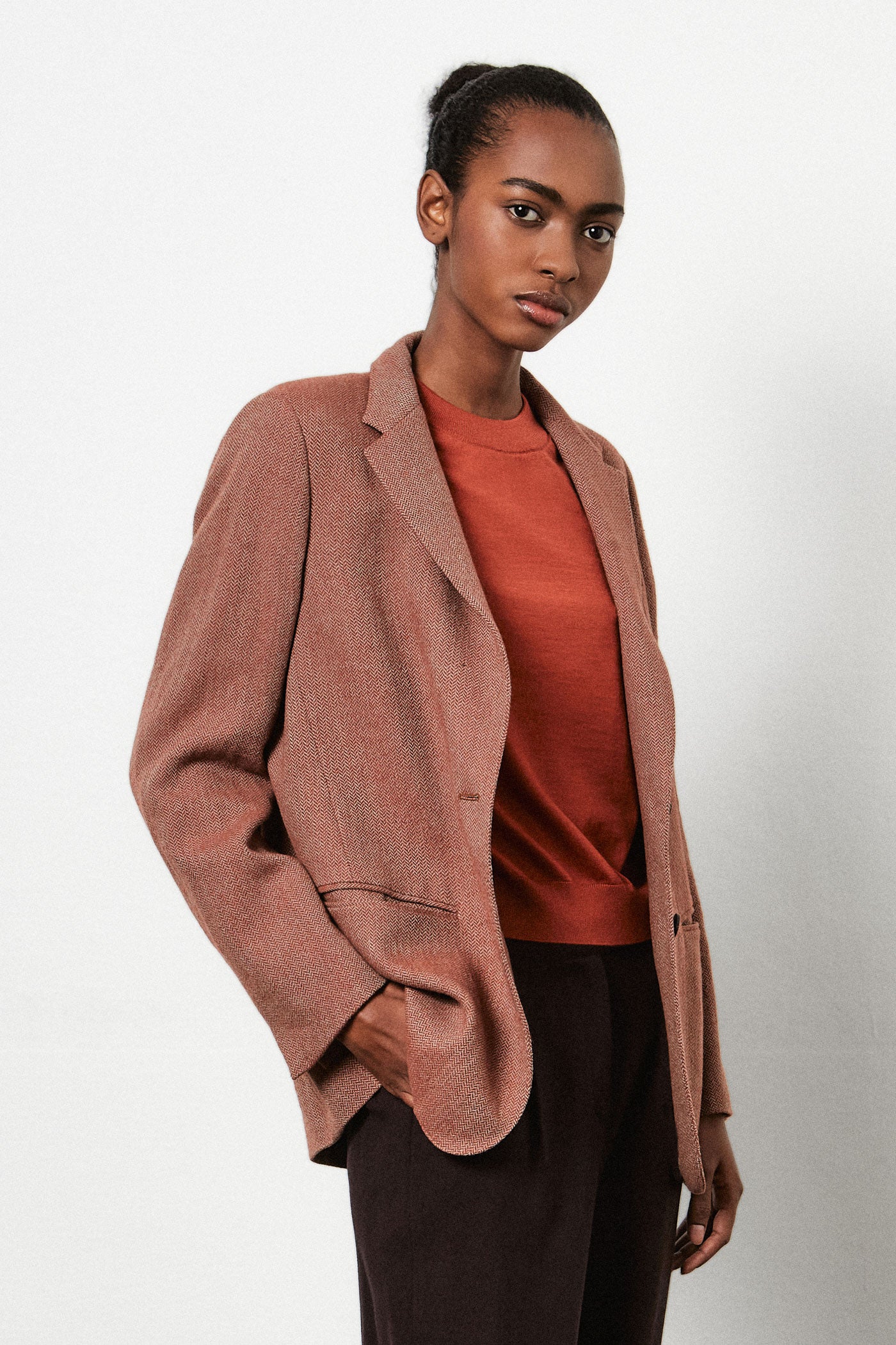 JACKIE Single breasted jacket in soft wool linen copper Massimo Alba