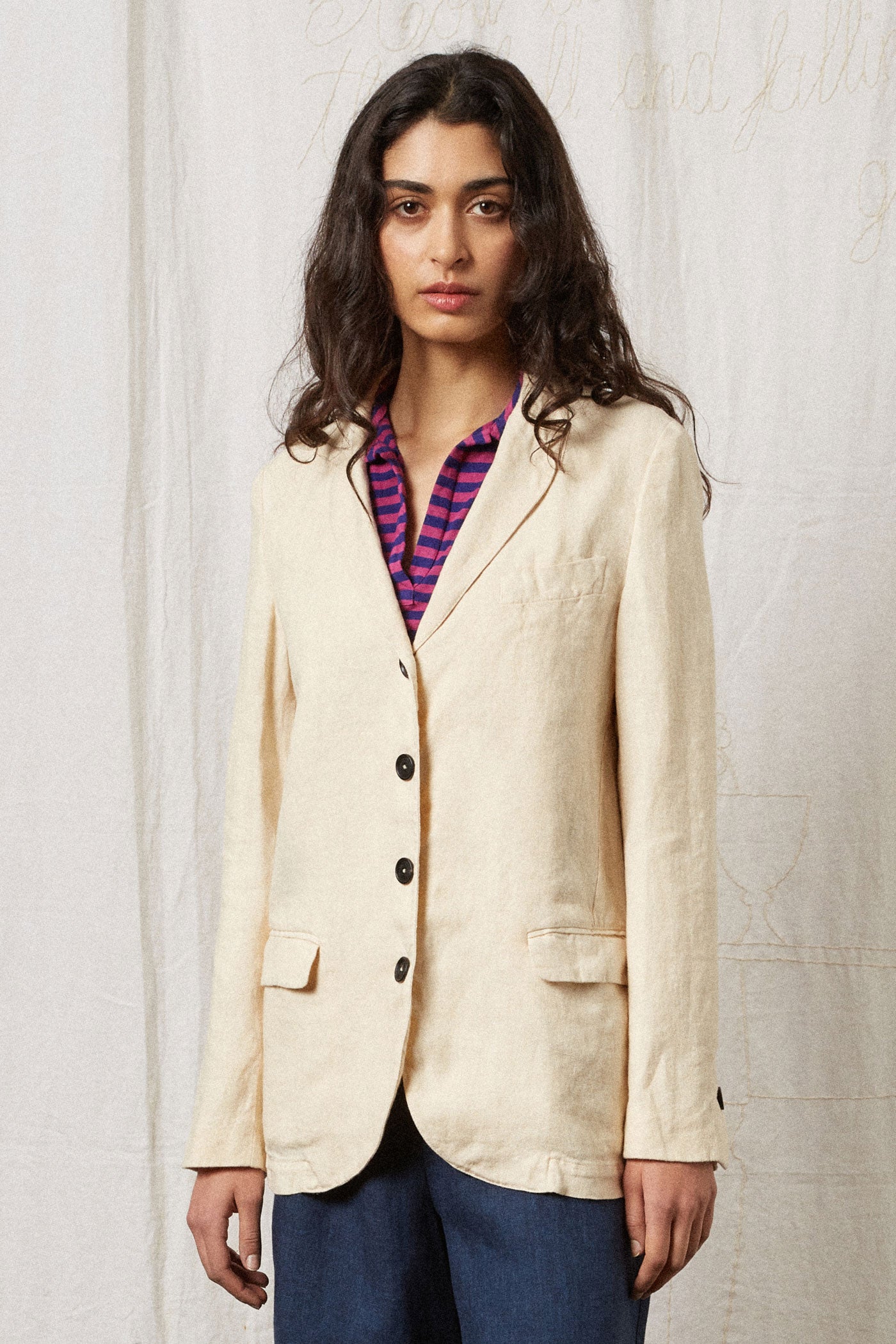 MELFI - Linen canvas single-breasted jacket - summer sand