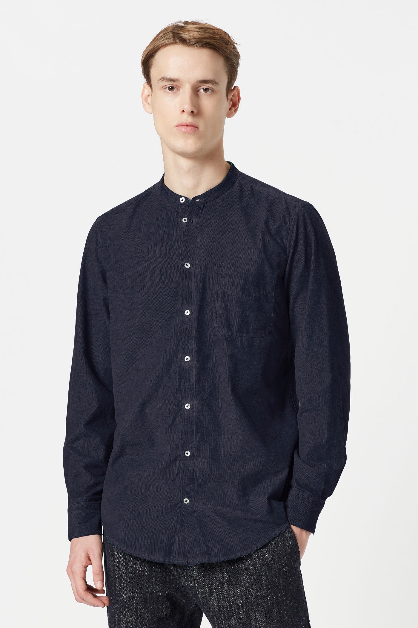 NOTO2 - Baby corduroy mandarin collar shirt - nero lavato – Massimo Alba