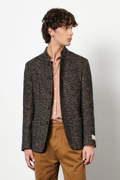 GSTAAD - Guru collar jacket in wool and silk blend - blu